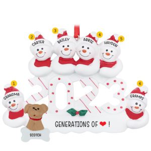 Image of Personalized 2023 Grandparents And 4 Grandkids With DOG Ornament