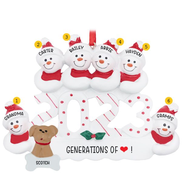 Personalized 2023 Grandparents And 4 Grandkids With DOG Ornament