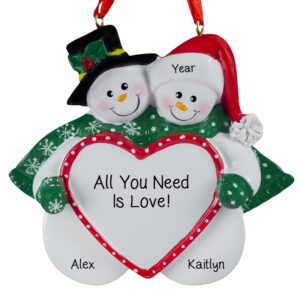 Snowmen Couple In Love Holding Heart Personalized Ornament
