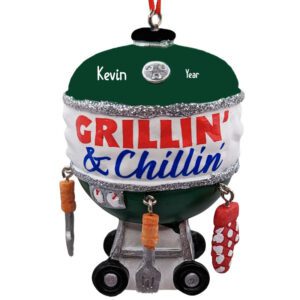 Personalized Grillin' & Chillin' Green Smoker Grill 3-D Ornament