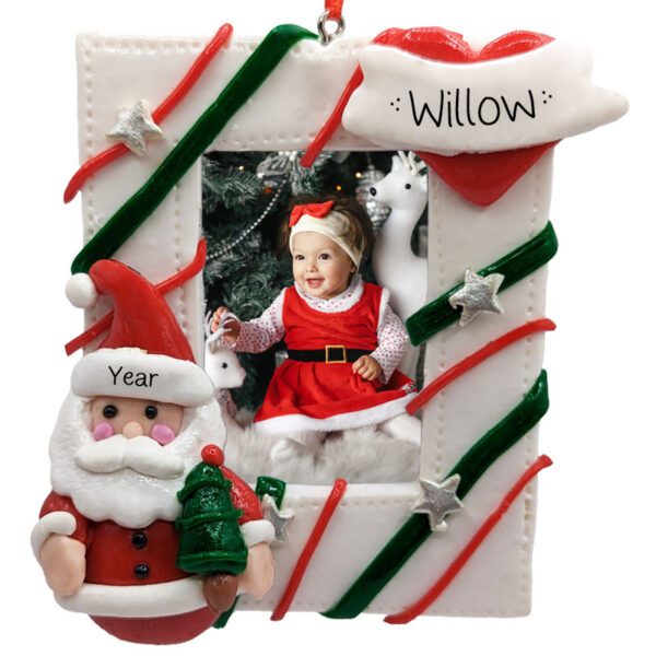 Personalized SANTA With Stripes Claydough Picture Frame Ornament