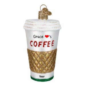 Personalized To Go Coffee Cup 3-D Glittered Glass Ornament