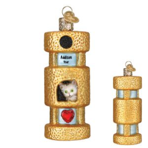 Personalized Cat Tower With Red Heart Glittered Glass 3-D Ornament