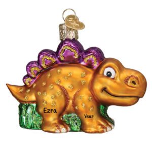 Image of Personalized A-roarable Stegosaurus Glittered Glass 3-D Ornament
