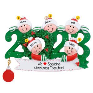 Image of Personalized 2023 Grandparents And 3 Grandkids GREEN Wreath Ornament