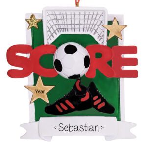 Personalized Soccer SCORE Gold Stars And Cleats Ornament