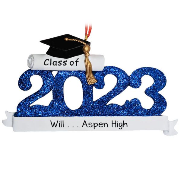 BLUE CLASS OF 2023 High School Grad Glittered Numbers Ornament