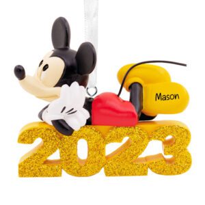 Image of Personalized 2023 Mickey Mouse Glittered Ornament GOLD