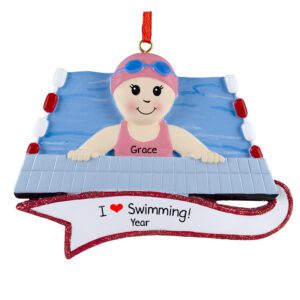 Image of GIRL Loves To Swim Personalized Ornament PINK