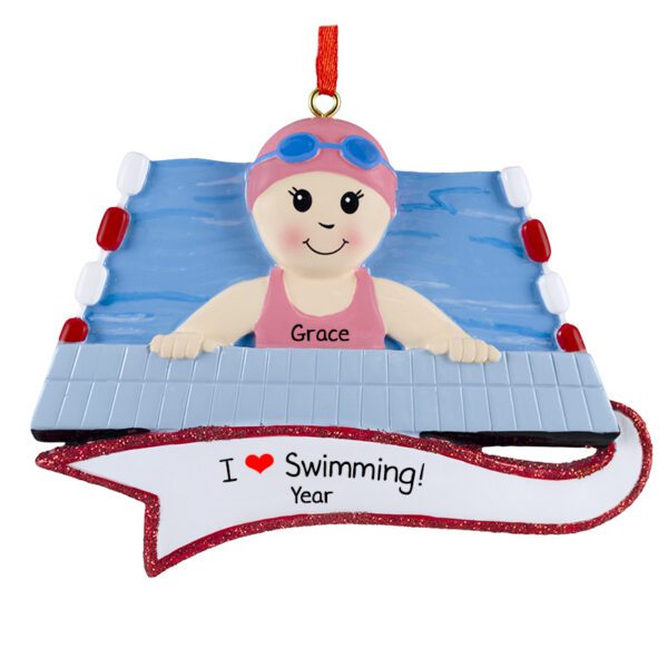 GIRL Loves To Swim Personalized Ornament PINK