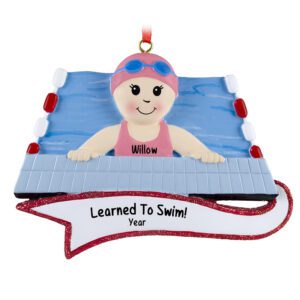 Personalized GIRL Learned To Swim Keepsake Ornament PINK