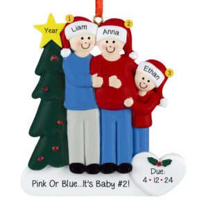 Image of EXPECTING Family Of 3 With Christmas Tree Personalized Ornament