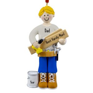 Image of Personalized DIY Handyman MALE Holding Drill Ornament BLONDE