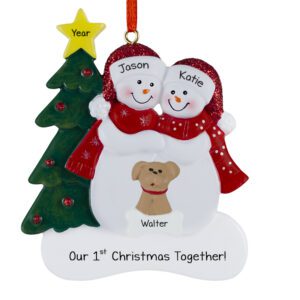 Snow Couple With Pet 1st Christmas GLITTERED CAPS Ornament