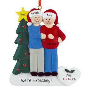 EXPECTING TWINS Couple With Christmas Tree Personalized Ornament