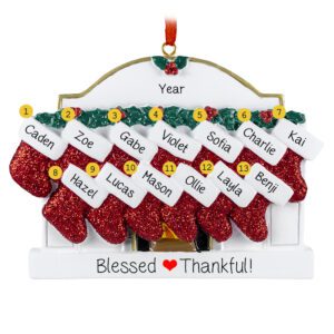 Image of Personalized 13 Grandchildren Glittered Stockings On Fireplace Ornament