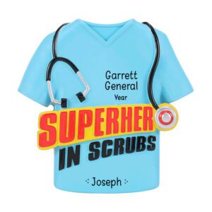 Image of Personalized Superhero In Scrubs Shirt With Stethoscope Ornament