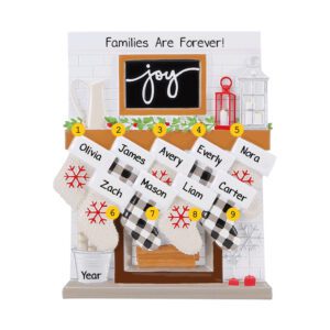 Image of Personalized Family Of Nine Festive Mantle With Stockings Ornament