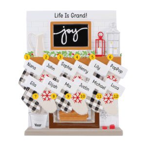 Image of Grandparents With 10 Grandkids Festive Mantle With Stockings Ornament