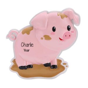 Image of Personalized Cute Pink Pig Covered In Mud Ornament