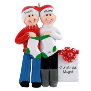 Personalized Happy Couple Holding Festive Stockings Ornament