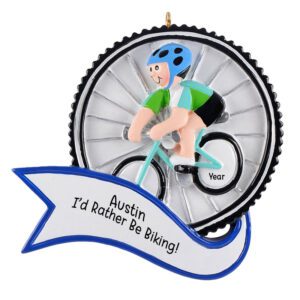 MALE Riding Bicycle With BLUE Helmet Personalized Ornament