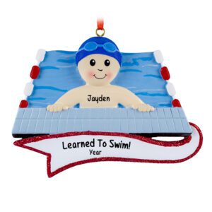 BOY Learned To Swim Personalized Ornament BLUE