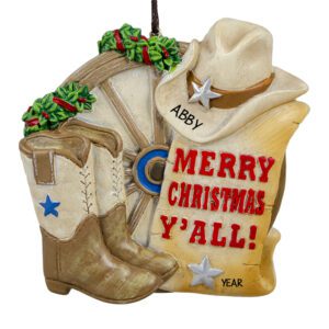 Image of Merry Christmas Y'all Country Themed Personalized Ornament