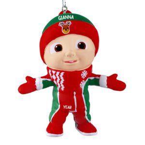 Image of JJ From Cocomelon Wearing Holiday Snow Suit 3-D Personalized Ornament