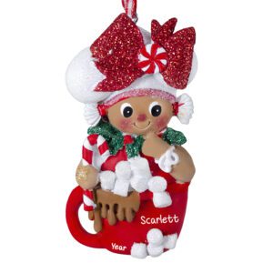 Personalized Gingerbread GIRL On Cocoa Mug Glittered Ornament