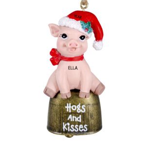 Personalized Pink Big Wearing Santa Cap REAL BELL Ornament