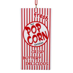 Image of Personalized Popcorn Red And White Striped Box 3-D Ornament