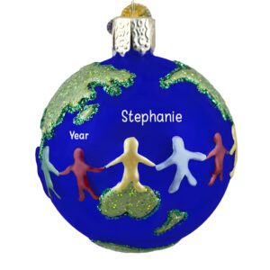 Image of Personalized World Peace Holding Hands Glittered 3-D Ornament