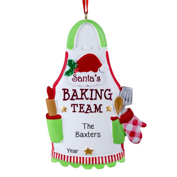 Image of SANTA'S BAKING TEAM White Holiday Apron Personalized Ornament