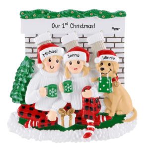 Couple's 1st Christmas And TAN Dog Brick Mantle Ornament