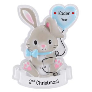 Personalized Baby BOY'S 2nd Christmas Cute Bunny Ornament BLUE