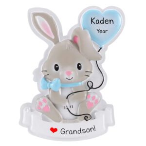 Image of Personalized Cute Bunny GRANDSON Ornament BLUE