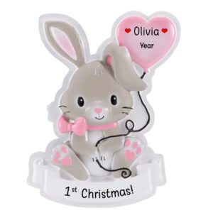 Personalized Baby GIRL'S 1st Christmas Cute Bunny Ornament PINK