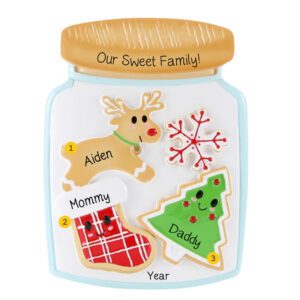 Personalized Family Of 3 Decorated Cookies In Jar Ornament