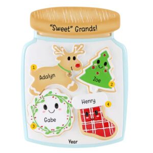 Image of Personalized 4 Grandkids Decorated Cookies In Jar Ornament