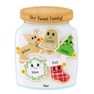 Personalized Family Of 5 Decorated Cookies In Jar Ornament
