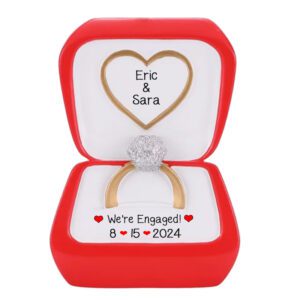 Image of Personalized Engagement Jewelry Box With Diamond Ring Ornament RED