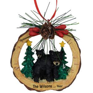 Personalized Dimensional Mama Bear With Cub Wood Slice Ornament