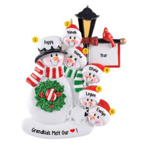 Grandparents With 4 Grandkids Holiday Lamp Post Personalized Ornament