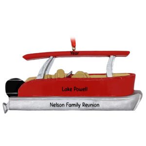 Image of Personalized Family Reunion Pontoon Boat Ornament RED