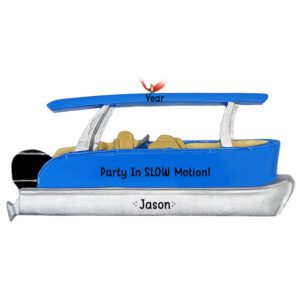 Personalized Party In SLOW Motion Pontoon Boat Ornament BLUE