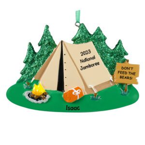 Image of National Jamboree Tent With Glittered Trees Personalized Souvenir Ornament