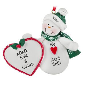 Personalized I Love My Aunt Snowman With Heart Ornament
