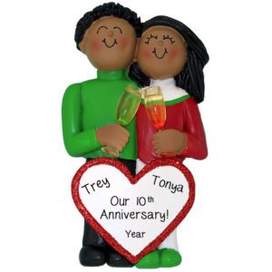 Personalized Anniversary Couple Holding Champagne Ornament AFRICAN AMERICAN