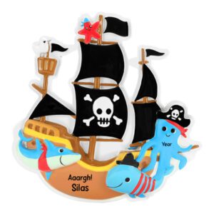 Personalized Pirate Ship With Sea Creatures Ornament